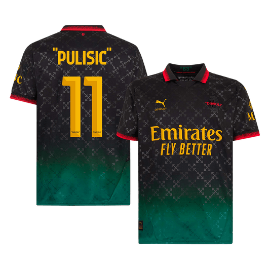 "PULISIC" #11 AC Milan Vierde Shirt 2024/25 Zwart