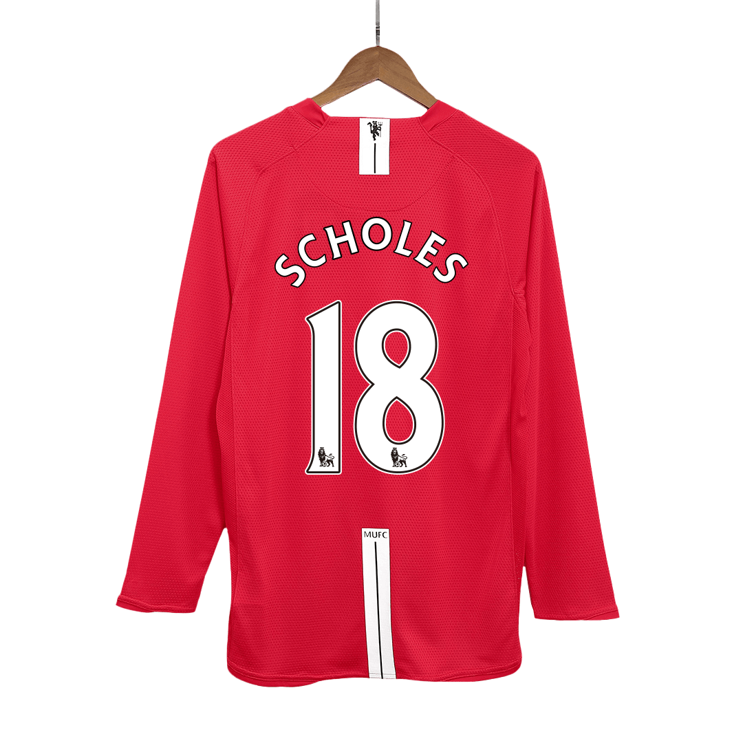 SCHOLES #18 Retro 2007/08 Manchester United Thuisshirt (Lange Mouwen)