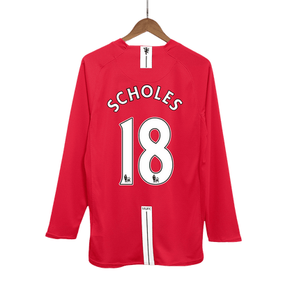 SCHOLES #18 Retro 2007/08 Manchester United Thuisshirt (Lange Mouwen)